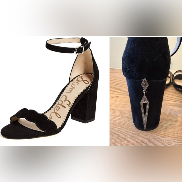 Sam Edelman Shoes - Sam Edelman Women's Odila Classic Heeled Sandal Black Suede Sz 8 Custom Bedazzle